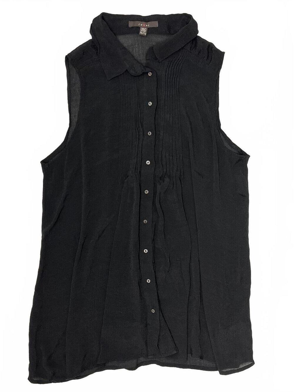 Y2K "Fever" Black Sheer Sleeveless Button Up Blouse With Pintuck Pleats Sz Xxl